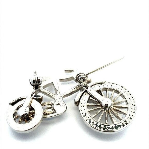 Estate Costume Jewelry Silver Tone Rhinestone Bike Bicycle Moving Wheel Brooch 9 - Picture 9 of 11